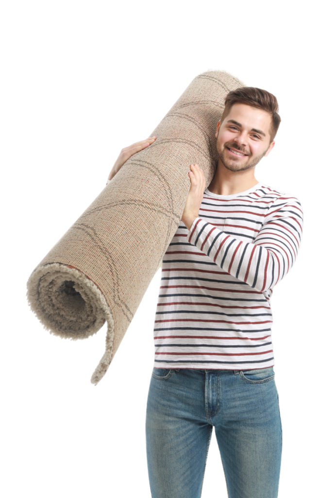 man holding rug